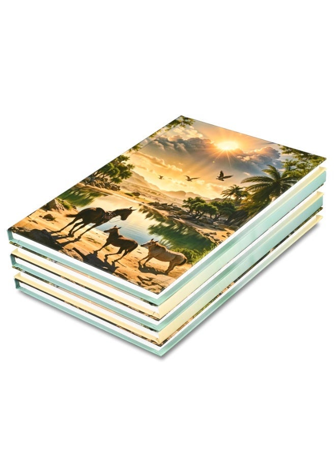 FIS® Hard Cover Notebook, A5 Size(148x210mm), 96 Sheets, Single Line Ruling, White Paper, Packet of 5 Pieces, Sun Rise View in Safari Cover Design 4-FSNBHCA596D4 - Image 1